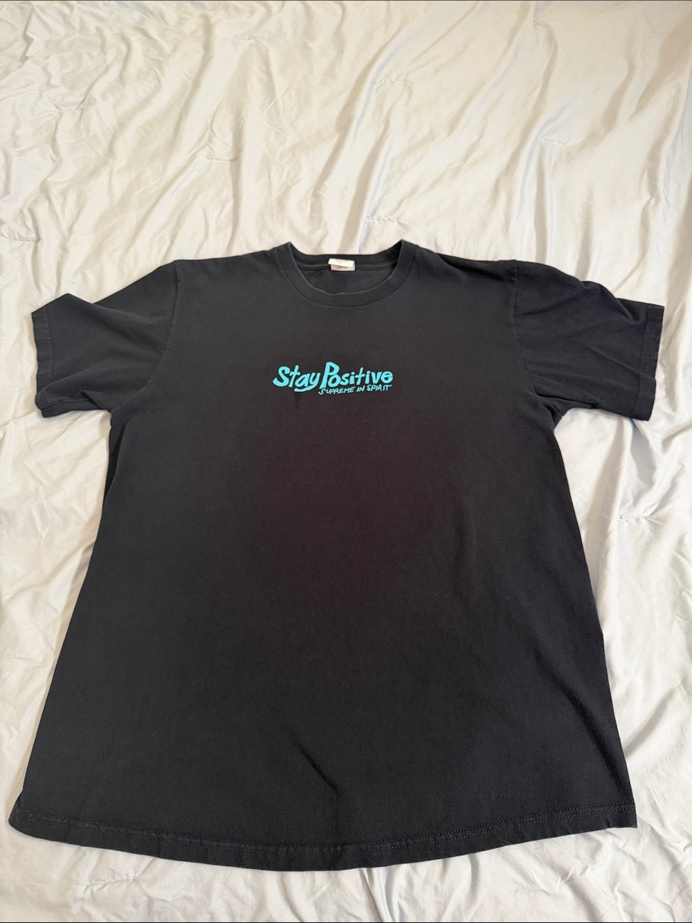 SALE! Supreme Black Tee with Teal "Stay Positive" Chest Logo